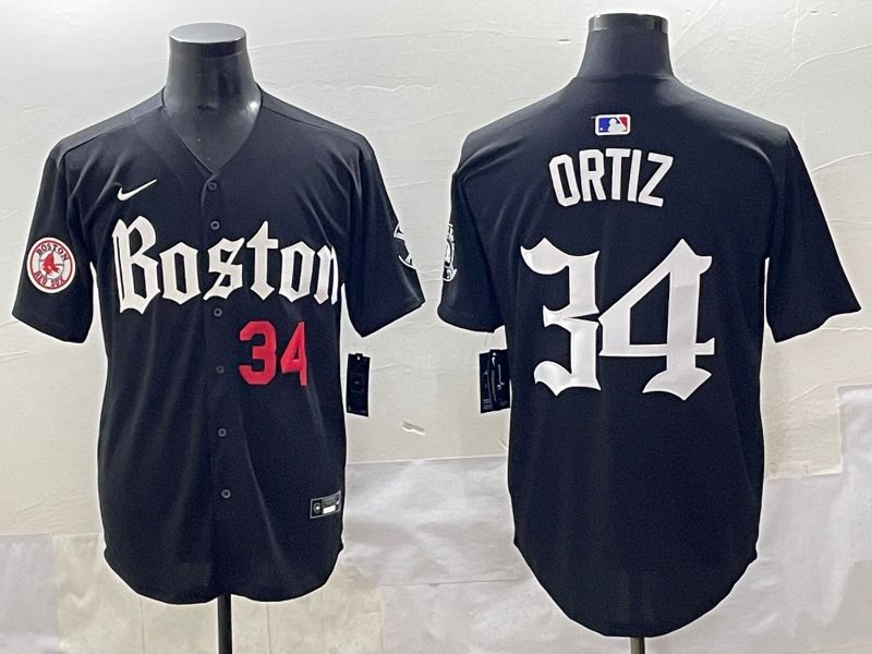 Men 2025 Boston Red Sox #34 Ortiz Black Five generations Joint Name Nike MLB Jersey style 11
